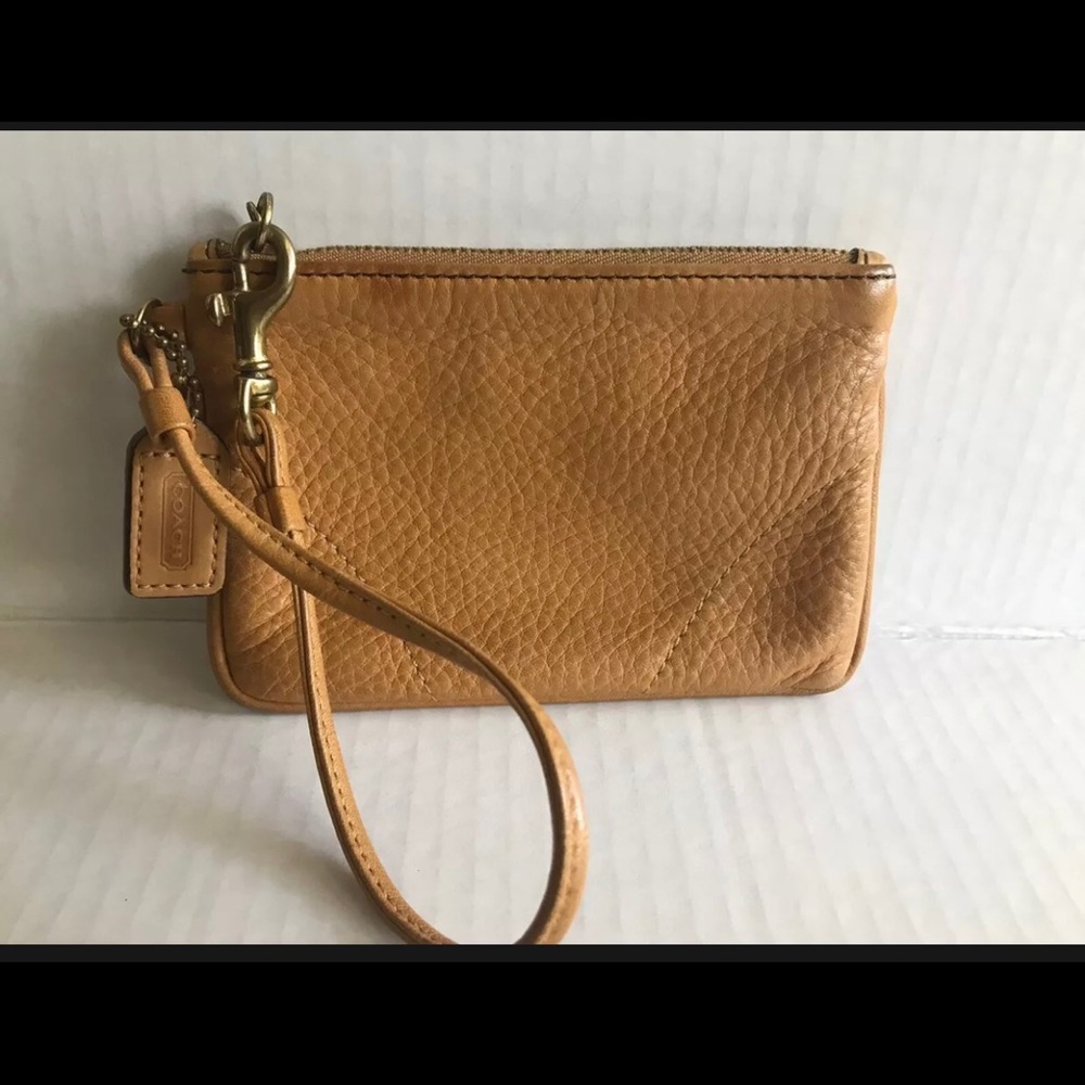 Coach Women's  Leather Camel Wristlet Bag